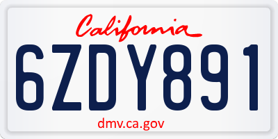 CA license plate 6ZDY891