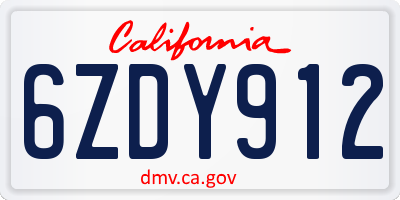 CA license plate 6ZDY912