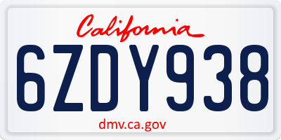 CA license plate 6ZDY938