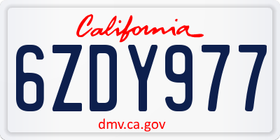 CA license plate 6ZDY977