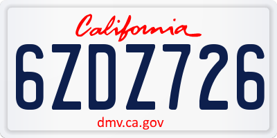 CA license plate 6ZDZ726