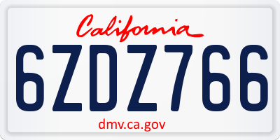 CA license plate 6ZDZ766