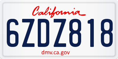 CA license plate 6ZDZ818