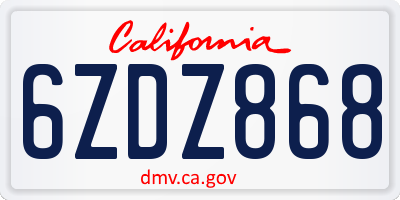 CA license plate 6ZDZ868