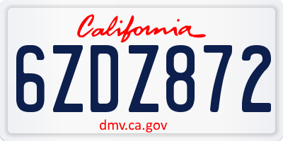 CA license plate 6ZDZ872