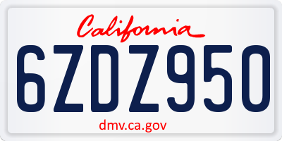 CA license plate 6ZDZ950