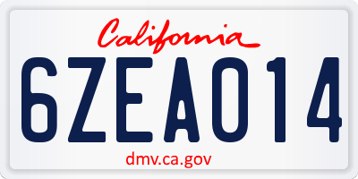 CA license plate 6ZEA014