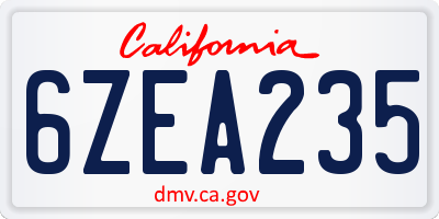 CA license plate 6ZEA235