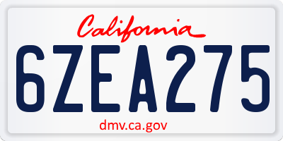 CA license plate 6ZEA275