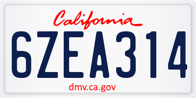 CA license plate 6ZEA314