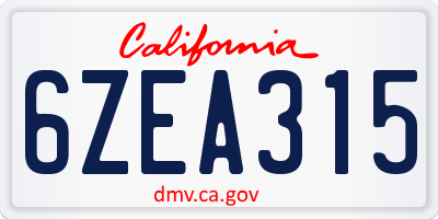 CA license plate 6ZEA315