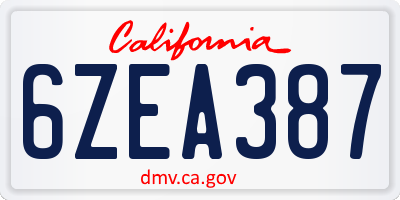 CA license plate 6ZEA387