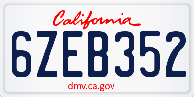 CA license plate 6ZEB352
