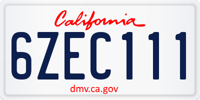 CA license plate 6ZEC111
