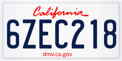 CA license plate 6ZEC218