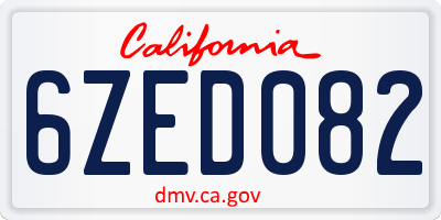CA license plate 6ZED082