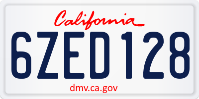 CA license plate 6ZED128
