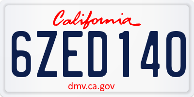 CA license plate 6ZED140