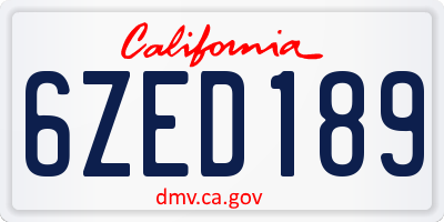 CA license plate 6ZED189