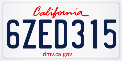 CA license plate 6ZED315