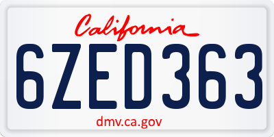 CA license plate 6ZED363