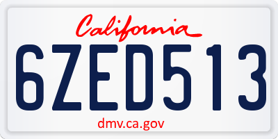 CA license plate 6ZED513