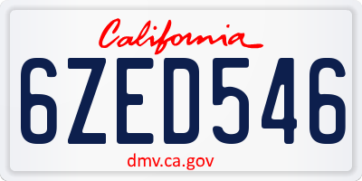 CA license plate 6ZED546