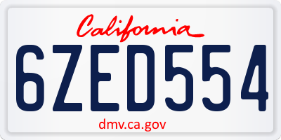 CA license plate 6ZED554