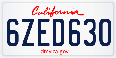 CA license plate 6ZED630