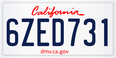 CA license plate 6ZED731