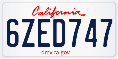 CA license plate 6ZED747