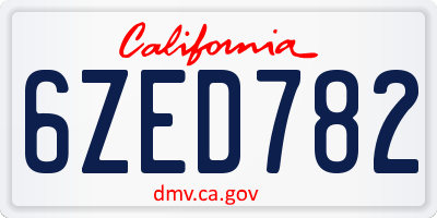 CA license plate 6ZED782