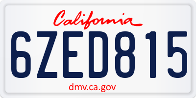 CA license plate 6ZED815