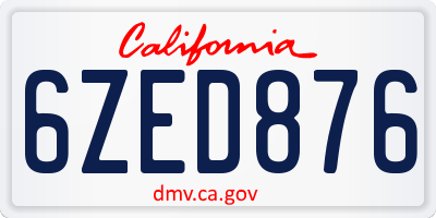 CA license plate 6ZED876