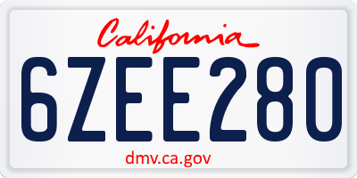 CA license plate 6ZEE280