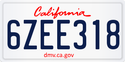 CA license plate 6ZEE318