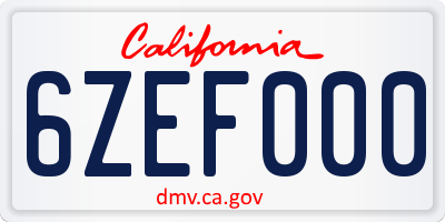 CA license plate 6ZEF000
