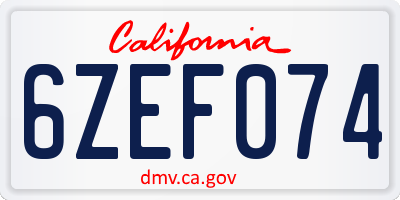 CA license plate 6ZEF074