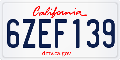 CA license plate 6ZEF139