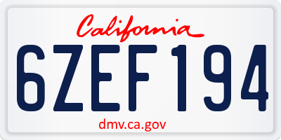 CA license plate 6ZEF194