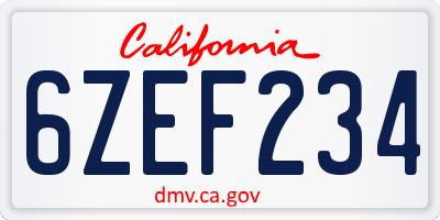CA license plate 6ZEF234