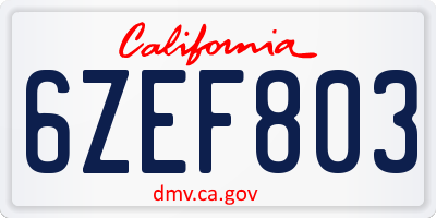CA license plate 6ZEF803