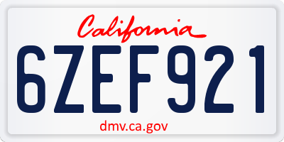 CA license plate 6ZEF921