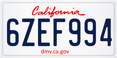 CA license plate 6ZEF994
