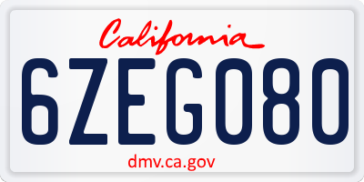 CA license plate 6ZEG080