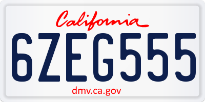 CA license plate 6ZEG555