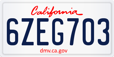 CA license plate 6ZEG703