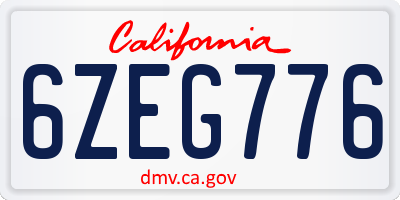 CA license plate 6ZEG776