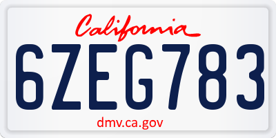 CA license plate 6ZEG783