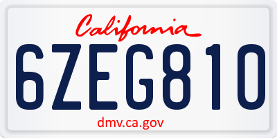 CA license plate 6ZEG810